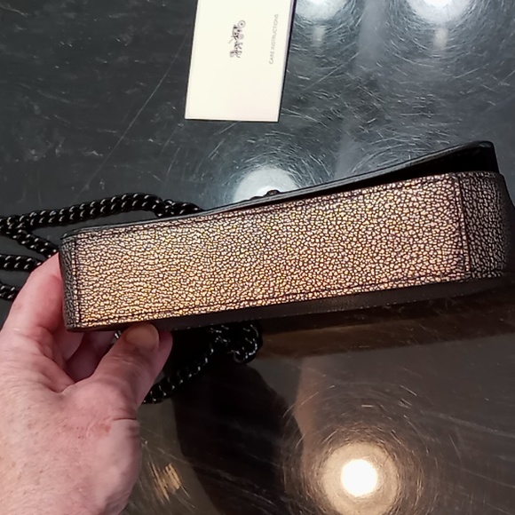 Coach Pebbled Leather Bronze/Black Crossbody/Shoulder Mini Bag With Chain Strap - Picture 9 of 16